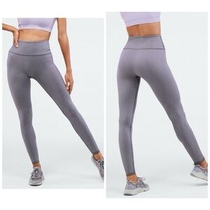 Fabletics Size Small Purple Gray Striped Ribbed Seamless High Waisted Leggings